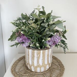 Handmade Faux Floral Lilac Arrangement in Wood Pot Home Decor Artificial Plant
